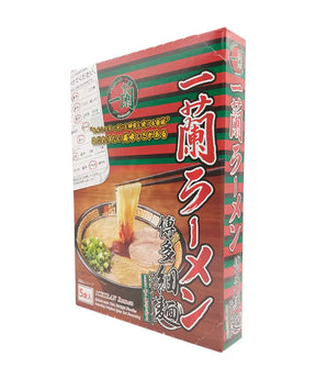 Packaging of Ichiran Ramen with red and green design