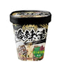A cup of ISDG Japanese instant ramen with spicy sour flavor, featuring a black lid and a label with black, white, and green graphics, set against a plain white background.