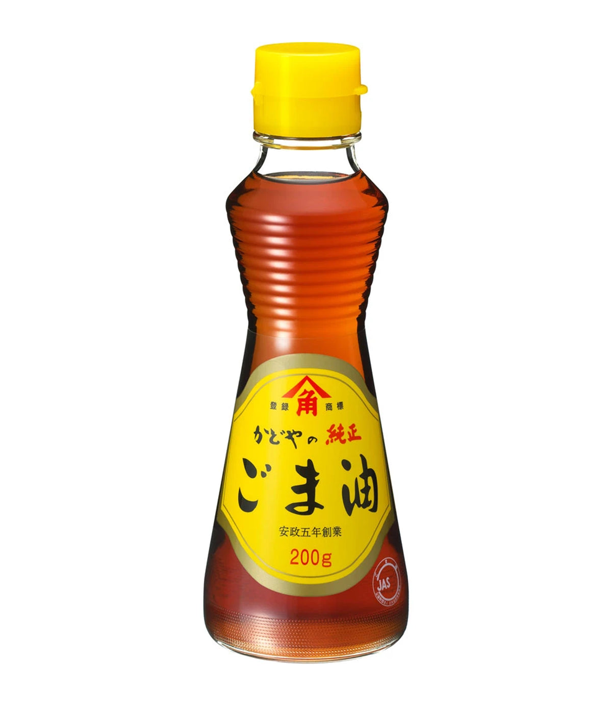 A 200g bottle of Japanese soybean oil (goma-oyu) with a bright yellow cap and a yellow label featuring black and red Japanese text, set against a plain white background.