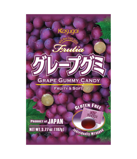 Kagugai Frutia Grape Gummy Candy packaging with purple grapes and brand name.