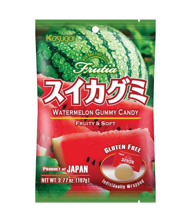 Packaging of Kasugai Fruilia watermelon gummy candy with Japanese text