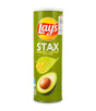 Lay's Stax Mustard Avocado flavor potato chip can on a white background
