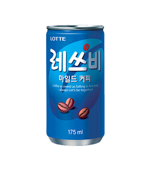 A can of Lotte Let's Be Mild Coffee, 175ml, with Korean text and coffee bean imagery on the front.