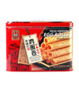 A packaged product of Macau Honghong Egg Cookie Rolls, with a red background and an image of the egg cookies displayed prominently on the front.