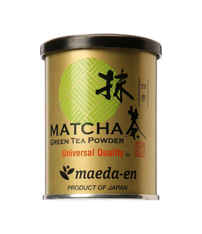 Canister of Maeda-en Matcha Green Tea Powder on a white background
