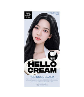 Mise en Scene Hello Cream hair color packaging with a model and 'Cool Black' text.