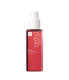 Red serum bottle with white cap on a white background