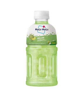 Mogu Mogu melon-flavored drink bottle on a white background
