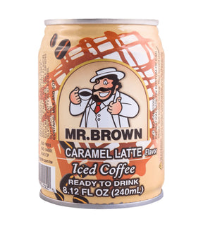 Can of Mr. Brown Caramel Latte Iced Coffee on a white background