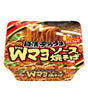 Packaging for Nissin Dekauma Double Mayonnaise Yakisoba Instant Fried Noodles showing the product name, image of the noodles, and additional product information in Japanese.