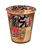 A cup of Japanese instant noodles from the brand Kusan, featuring a brown paper cup with a printed lid. The packaging displays Japanese text and an appetizing image of beef and noodles with green onions.