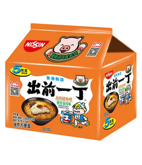Nissin instant noodles packaging with cartoon characters on a white background