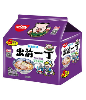 Nissin instant noodles packaging with cartoon characters on a white background