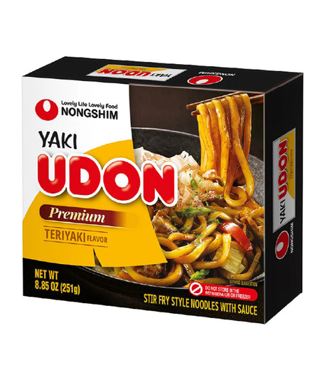 Nongshim Yaki Udon Teriyaki flavor noodle package on a white background