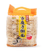 A package of Chinese home-style dried noodles in a clear plastic bag with an orange and white striped top handle, yellow label, and illustrations on a white background.