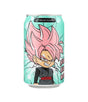 A can of Ocean Bomb sparkling water with a graphic of a character with pink hair on the label.