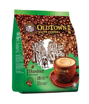 Old Town White Coffee package with hazelnut flavor on a white background