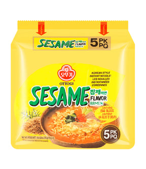 Packaging of Ottogi Sesame Flavor Ramen with yellow background