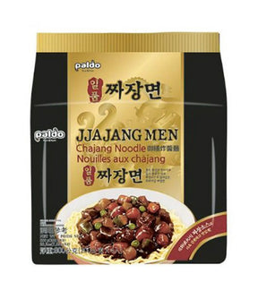Packaging for Paldo Chajang Noodle (Jjajang Men) showing the product name, weight, and an image of the noodles with sauce.