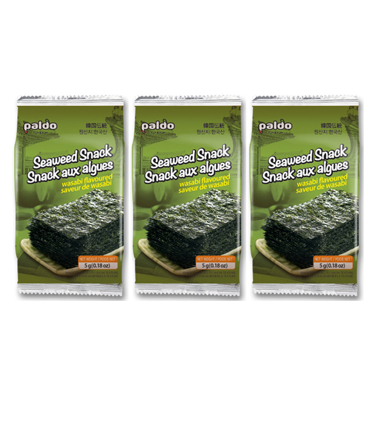 Paldo - Seaweed Snack (Wasabi Flavoured) 3x5g