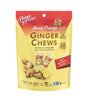 A 4 oz stand-up pouch of Prince of Peace Blood Orange Ginger Chews, featuring a red and pale yellow design with illustrations of ginger root and a small pack of the chews.