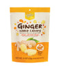 A stand-up pouch of Prince Pause Ginger Hard Candy, featuring a white and orange design with illustrations of fresh ginger roots and slices.