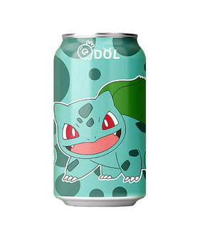 A can of Bulbasaur Sparkling Water with a Grape Flavour design, featuring an illustration of the Bulbasaur character from Pokemon.