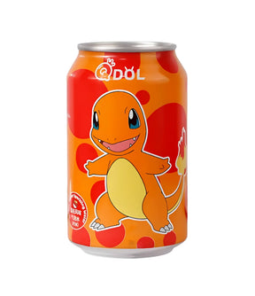 Orange can with a cartoon character on a white background