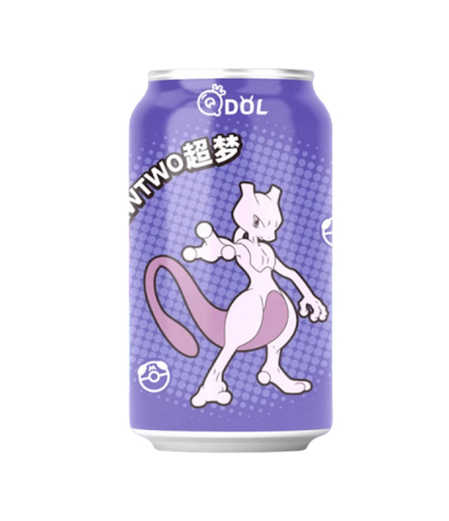 Purple can with a cartoon character on a white background