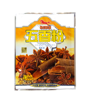 Packaging of Roxy Five Spice Powder featuring images of spices such as aniseed, cinnamon, and star anise, along with text in Chinese and English.