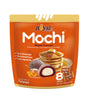 Packaging of Royal Family Mochi Maple Pancake with images of mochi and pancakes on an orange background.