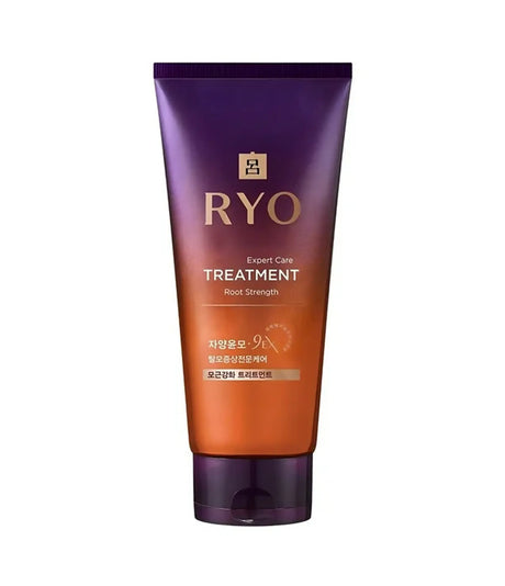 Ryo hair treatment product with gradient design on a white background
