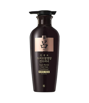 Brown bottle of Ryo Super Revital Total Care Conditioner on a white background