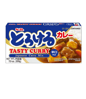 Packaging of S&B Tasty Curry Sauce Mix showing the product name, weight of 200g, and an image of the curry sauce with vegetables.