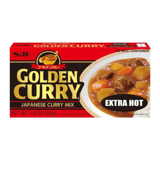 S&B Golden Curry Japanese Curry Mix Extra Hot packaging on a white background