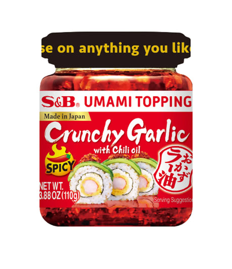 S&B Umami Topping Crunchy Garlic with Chili Oil jar on a white background
