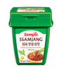 A container of Sempio Ssamjang Korean Soybean Dipping Paste, 500g size, with green lid and label indicating it is vegan.