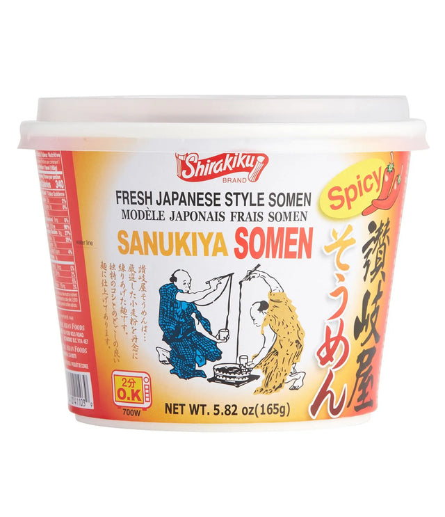 Shirakiku Spicy Sanukkiya Somen noodles packaging on a white background