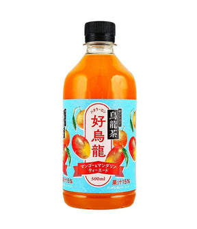 Bottle of orange juice with a colorful label on a white background