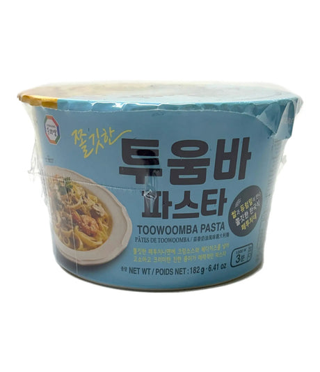 Cup of Toowoomba Pasta with Korean text on a white background