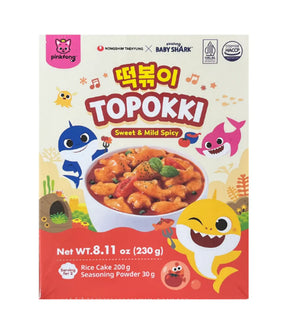 Box of Topokki with Baby Shark characters on a white background
