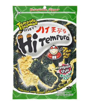 Packaging of Tao Kae Noi Tempura Seaweed Original Flavour showing the product name, weight, and additional information.