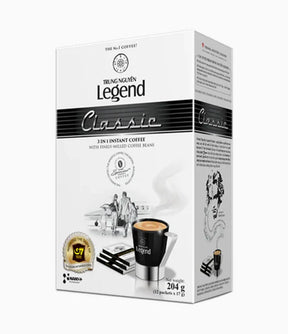 Box of Trung Nguyen Legend Classic Instant Coffee with a graphic of a coffee cup and beans on the front.