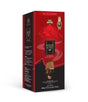 Red and black coffee packaging with brand logo on a white background