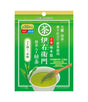 A green package of Iyemon Cha Japanese Matcha Green Tea, featuring a bowl of green tea and a wooden spoon on the front, with Japanese text and a yellow top banner.