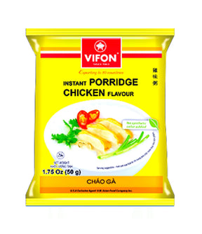A package of Vifon Instant Porridge in Chicken Flavour, showing the product name, weight of 50g, and an image of the porridge with chicken.