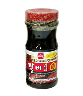 A jar of Wang Korean B.B.Q. Sauce for Short-Rib (Galbi) 840g with Korean labeling and a red cap.