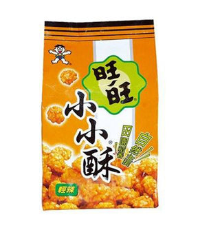 A package of Want Want Mini Fried Rice Cracker (Original) 180g, displaying the product and its name in both English and Chinese, with a prominent orange color on the packaging.