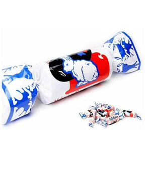 Decorative candy canes with a rabbit design on a white background