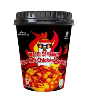 Super Hot Chicken Topokki packaging with a fiery design on a white background